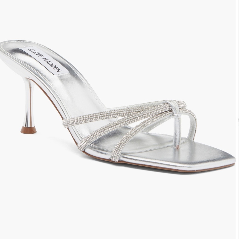 Steve Madden Jazzee Silver Rhinestone Heeled Sandals | Size 9.5